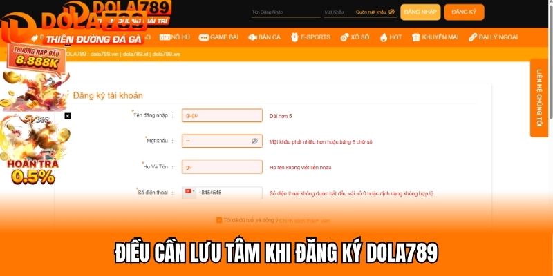 Điều cần lưu tâm khi đăng ký Dola789